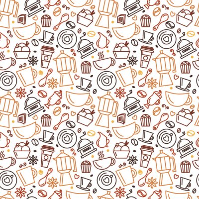 Papier peint à motif  Motif sans couture pour le thème du café. Icônes de dessins d'art en ligne. Illustration vectorielle