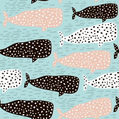 Papier peint à motif  Motif sans faille avec la baleine. Texture enfantine pour tissu, textile. Contexte vectoriel
