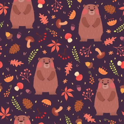 Papier peint à motif  Motif sans soudure des ours et des herbes