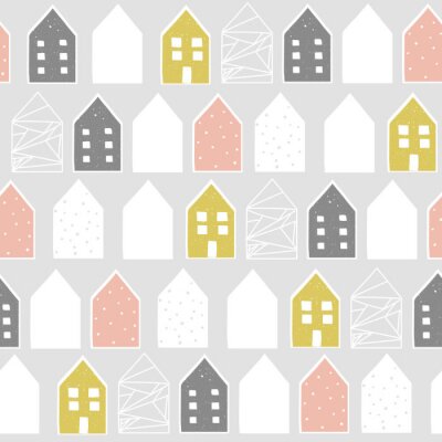 Papier peint à motif  Motif scandinave avec des maisons