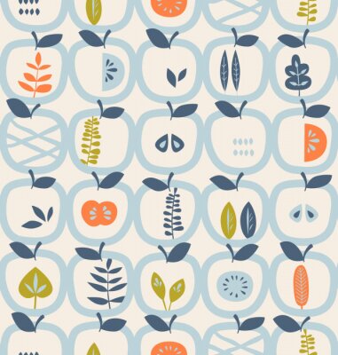 Papier peint à motif  Motif transparent avec des pommes et des feuilles
