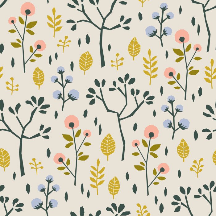 Papier peint à motif  Motif transparent avec différentes plantes et feuilles