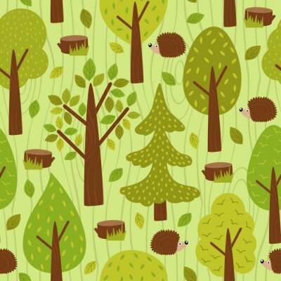 Motif transparent avec hérisson en forêt - illustration vectorielle, eps