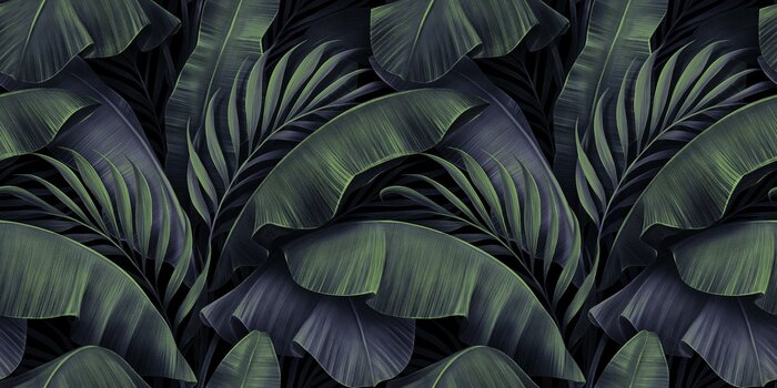 Papier peint à motif  Motif tropical exotique avec des feuilles de palmier et de bananier