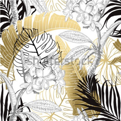 Papier peint à motif  Motif tropical sans soudure. Feuilles de palmier illustration. Graphiques modernes.