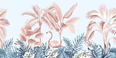 Papier peint  Motif turquoise et rose avec des flamants roses