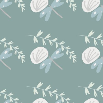 Papier peint à motif  Motif végétal minimaliste de pissenlits et de libellules