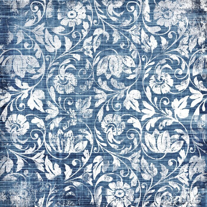 Papier peint à motif  motifs bleu-blanc décoration dans le style rétro