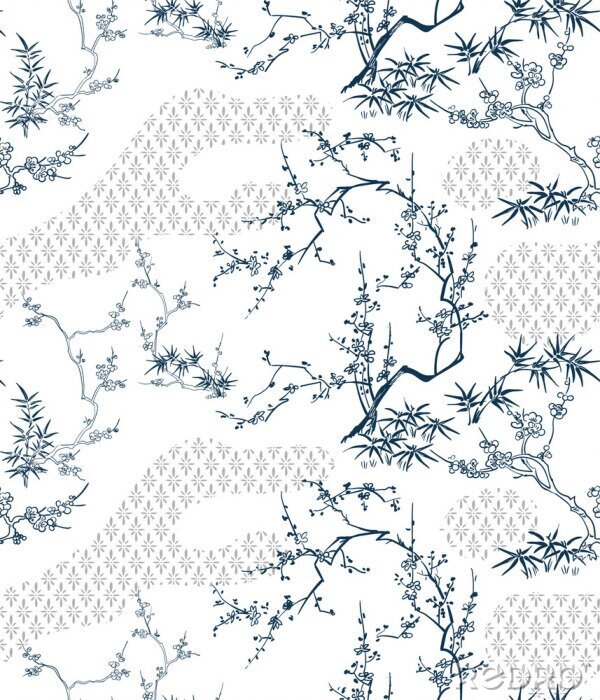 Papier peint à motif  Motifs de bambou graphiques