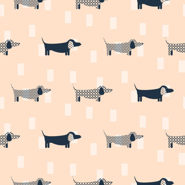 Papier peint à motif  Motifs de chiens sur fond orange