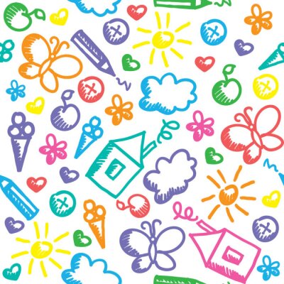 Papier peint à motif  Motifs dessinés en couleurs pour enfants