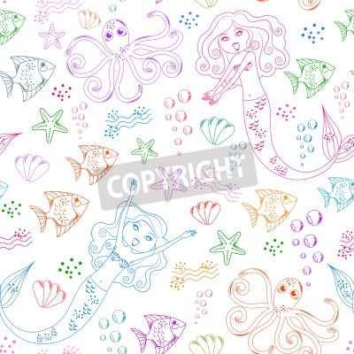 Papier peint à motif  Motifs marins colorés