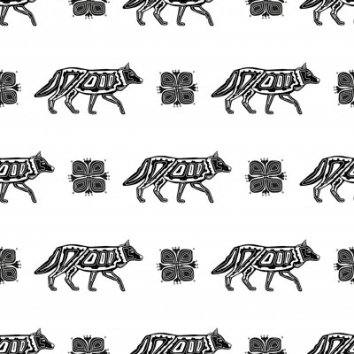 Papier peint à motif  Motifs ornementaux avec un loup