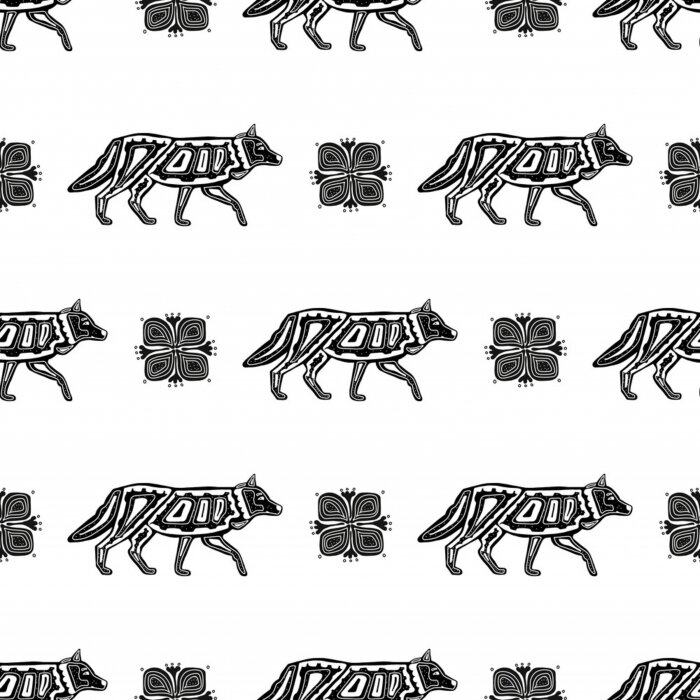 Papier peint à motif  Motifs ornementaux avec un loup