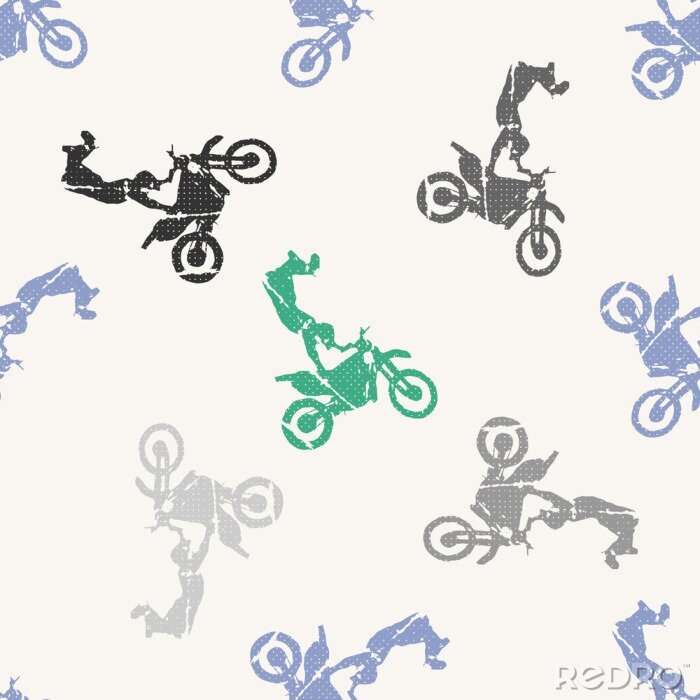 Papier peint à motif  Moto et cyclistes homme illustration de modèle. Image de style créatif et sportif