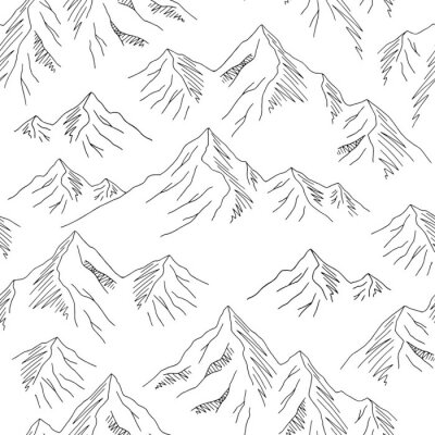 Papier peint à motif  Mountains graphic black white seamless pattern landscape background sketch illustration vector
