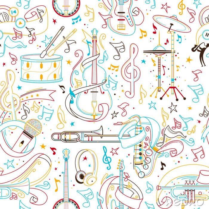 Papier peint à motif  Musical instruments hand drawn outline seamless pattern
