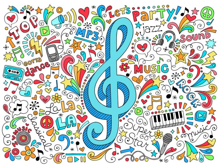 Papier peint à motif  Musique G Clef Groovy Doodles Vector Illustration Set