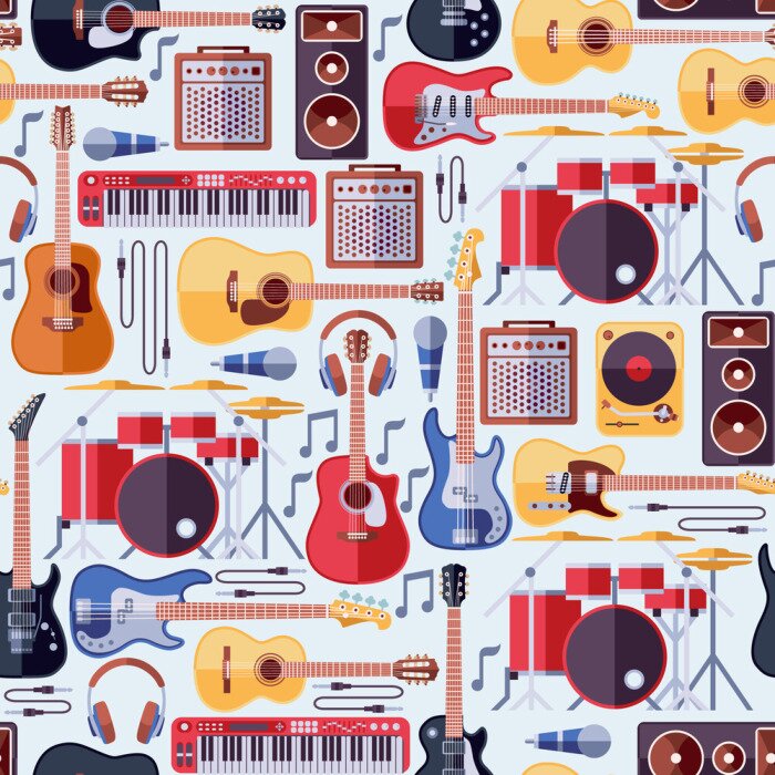 Papier peint à motif  Musique, instruments, seamless, vecteur, fond