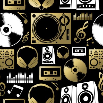 Papier peint à motif  Musique, seamless, modèle, icône, dj, rocher, partie, club, ensemble