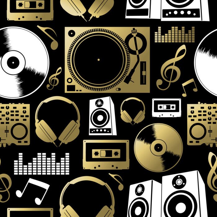 Papier peint à motif  Musique, seamless, modèle, icône, dj, rocher, partie, club, ensemble
