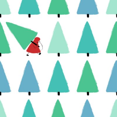 Papier peint à motif  Nain avec un arbre de Noël dans une forêt de conifères