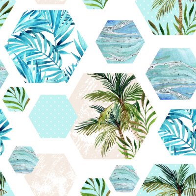 Papier peint à motif  Nature dans un motif géométrique