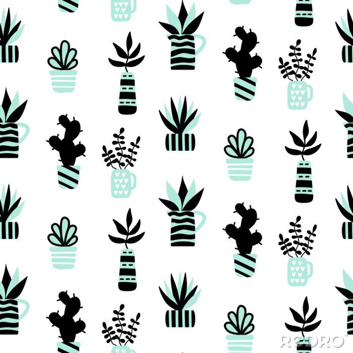 Papier peint à motif  Nature et succulentes noires