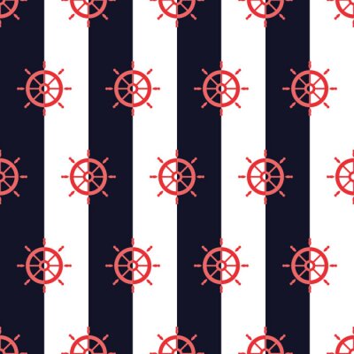 Papier peint à motif  Nautical pattern, Seamless vector illustration with ship steering wheels