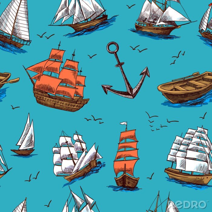 Papier peint à motif  Navires et bateaux esquissent seamless