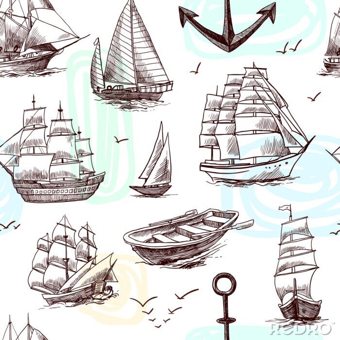 Papier peint à motif  Navires et bateaux esquisser seamless