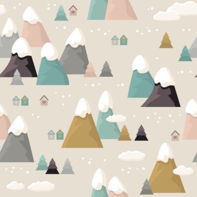 Papier peint à motif  Neige au sommet des montagnes