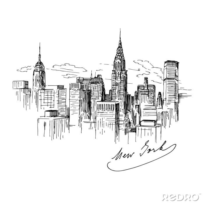 Papier peint à motif  New York croquis minimaliste