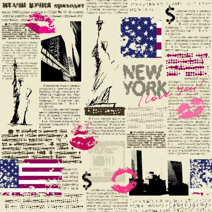Papier peint à motif  Newspaper New York with the sketch statue of Liberty