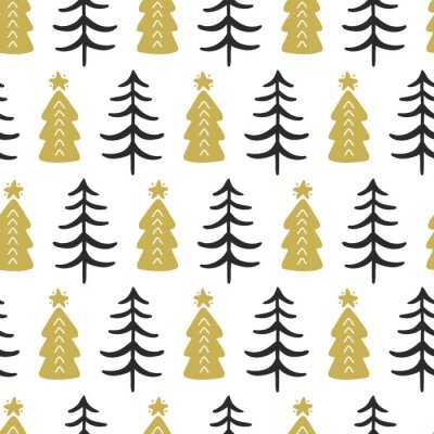 Papier peint à motif  Noël noir et or