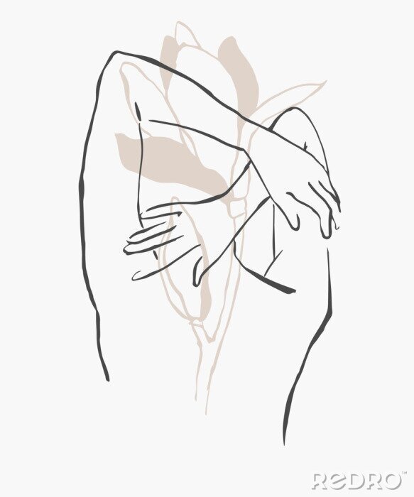 Papier peint à motif  Nu féminin avec motif végétal