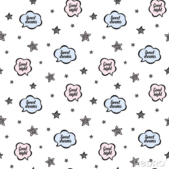 Papier peint à motif  Nuages avec texte et étoiles