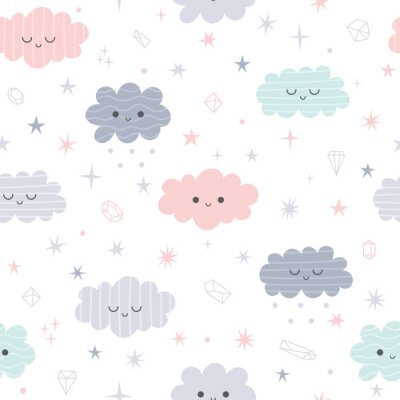 Papier peint à motif  Nuages colorés pour enfants