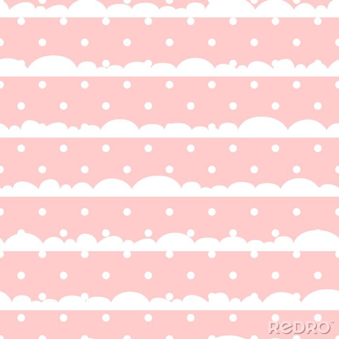 Papier peint à motif  Nuages et points sur un fond rose