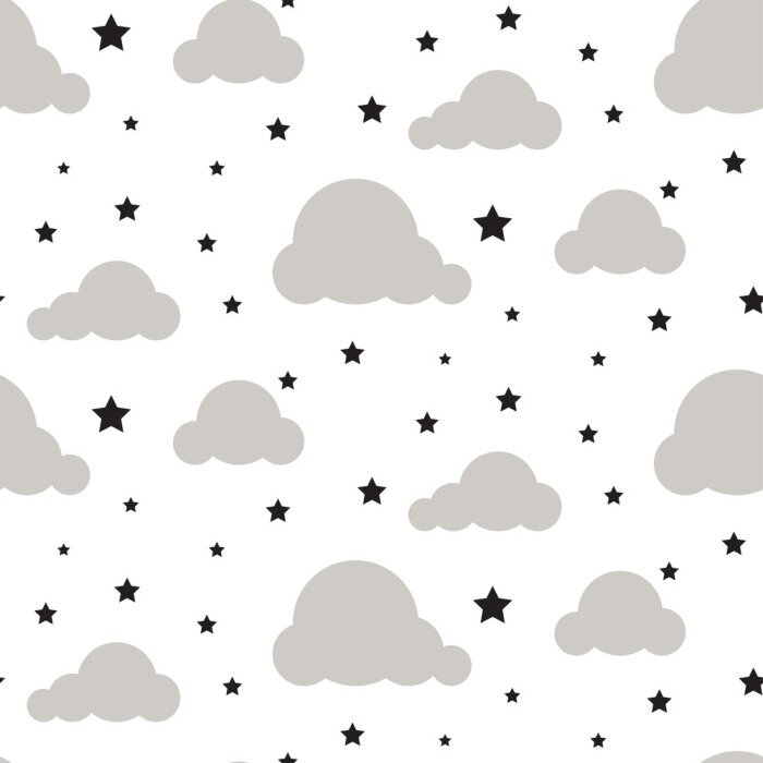 Papier peint à motif  Nuages gris et étoiles noires