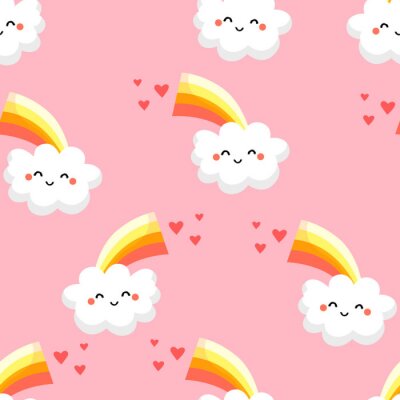 Papier peint à motif  Nuages souriants avec un arc-en-ciel