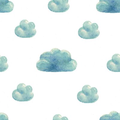 Papier peint à motif  Nuages sur un fond blanc version aquarelle
