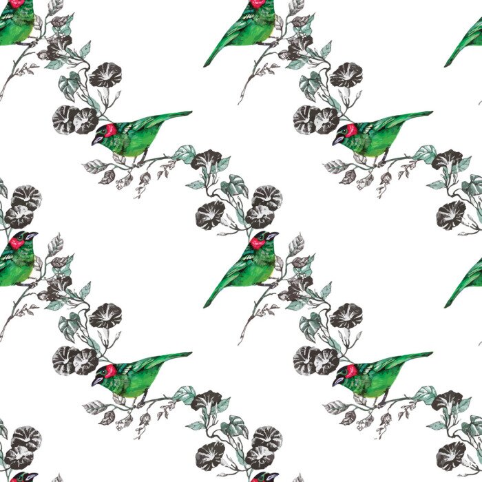 Papier peint à motif  oiseau, tropical, palmier, l'aquarelle, l'ananas, modèle, papier peint, toucan