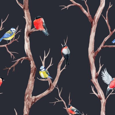Papier peint à motif  Oiseaux au milieu de la nuit