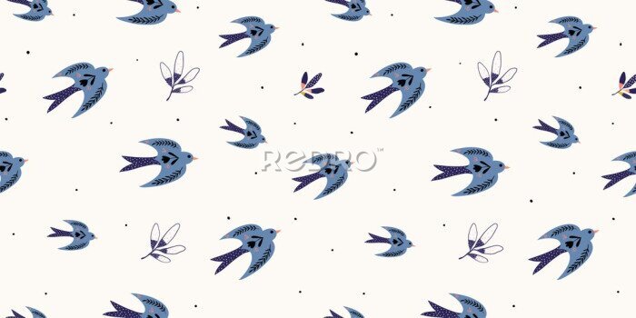 Papier peint à motif  Oiseaux bleus dans le ciel