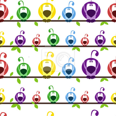 Papier peint à motif  Oiseaux colorés assis sur une branche
