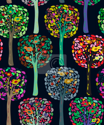 Papier peint à motif  Oiseaux colorés sur les arbres
