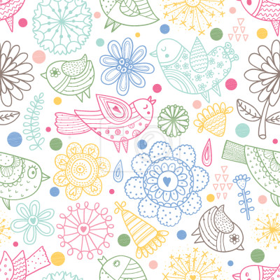 Papier peint à motif  Oiseaux dans mon jardin