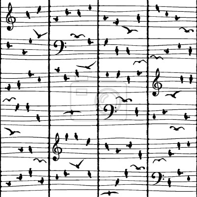 Papier peint à motif  Oiseaux de musique