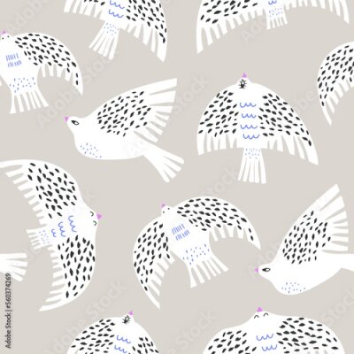 Papier peint à motif  Oiseaux de style scandinave